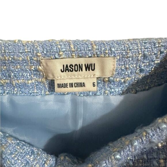 Jason Wu light Blue tweed button down Crop Fitted Top size 6 - Picture 4 of 6